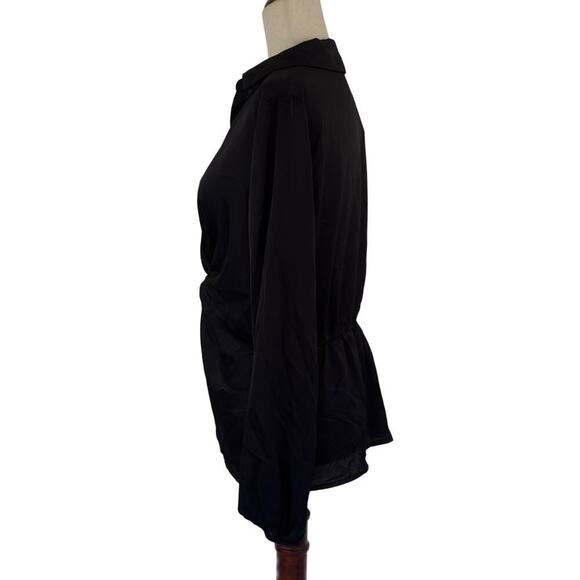 PLEIONE V-NECK TWIST FRONT COLLARED LONG SLEEVE BLOUSE IN‎ BLACK NWT SIZE SMALL - Picture 4 of 12